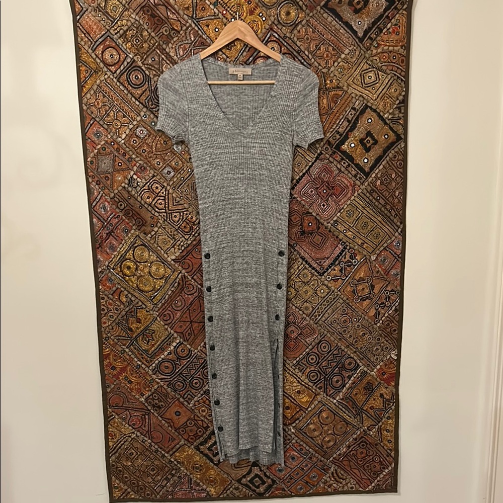 Gray V-Neck Button-Down Maxi Dress